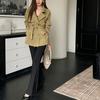 2026 Gabardina Corta Elegante de Manga Larga de Moda para Mujer para Primavera y Otoño con Cinturón Casual Tendencia Color Caqui