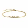 Acero de titanio impermeable no se decolora oro de 18 quilates joya para la mano piedra cilíndrica de alta calidad pequeña doble fila pulsera de acero inoxidable para mujer