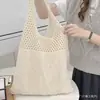 Bolso de Hombro Tejido para Viajes de Vacaciones, Bolso de Mano Retro de Malla Hueca, Bolso Simple Tejido