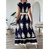 En Stock Comercio Exterior Transfronterizo 1688 Vestido de Verano para Mujer Estilo Elegante de Vacaciones Estampado Cuello en V Europeo y Americano