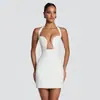 Vestido mini bodycon con cuello halter hueco estilo europeo y americano, con escote profundo en forma de U, tirantes en la espalda y corsé con ballenas para un ajuste ceñido, vestido de fiesta