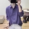 Camisa de algodón de manga larga con doble botonadura estilo coreano para mujer, top interior de primavera y otoño con cuello polo, diseño holgado, camisa básica
