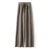 Pantalones Anchos de Pierna Ancha con Abertura Frontal Engrosados con Diseño Clásico de Color Puro y Cordón, Hechos de 100% Lana Pura, Estilo Minimalista para Mujer