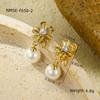 Lujo Ligero y Pendientes de Acero Inoxidable con Colgante de Flor de Alta Gama con Incrustaciones de Piedra Natural y Perla, Estilo Retro, Nuevos Pendientes Transfronterizos para Mujer