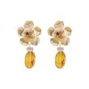 E15140 Pendientes de Flor de Metal Estilo Artístico Retro con Diseño Único Colgantes de Resina en Forma de Gota Pendientes de Moda para Mujer