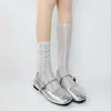 Calcetines Cortos con Lazo Estampado de Corazones, Verano Finos Estilo Ballet, Estilo Mary Jane Japonés, Dulce Estilo JK, Calcetines Fruncidos para Mujer