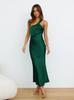 Vestido de Comércio Exterior Europeu e Americano Feminino Sem Mangas Ombro Longo Sensação Cetim de Ácido Acético Banquete Cauda de Peixe Vestido de Noite vestido