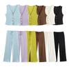 Nuevo Estilo de Verano 2025 Estilo Europeo y Americano Chaleco Texturizado sin Mangas + Pantalones Rectos Texturizados Traje para Mujer