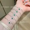 Suministro directo al por mayor de fábrica de material peligroso natural pulsera de jade de calabaza verde Yang incrustaciones de plata s925 diseño pequeño y fresco