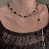 Colar Empilhável de Corrente Multi-Camadas de Cristal Preto e Vermelho Levemente Luxuoso e Requintado Corrente de Clavícula Elegante da Moda para Mulheres