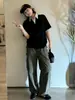 Camisa polo patchwork listrada, masculina de manga curta, estilo verão vintage old money, camiseta moderna, camisa de peso médio com corte clean, meia-manga