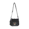 Bolsa Jeans Casual Retro Lavada de Novo Estilo com Múltiplos Bolsos, Zíper e Bordado, Bolsa de Ombro Único Transversal