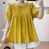 Camisa Japonesa y Coreana de Verano Nueva de Manga Corta Ajustada Tipo Muñeca Cubre Vientre Holgada Blanca Top de Mujer Manga Corta