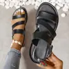 Hebillas Transfronterizas Europeas y Americanas Hebillas Europeas y Americanas Hebillas de Playa Sandalias Planas Transfronterizas Pantuflas Retro para Mujer y Venta al por Mayor Tallas Grandes