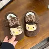 Sapatos Femininos Estilo Coreano com Pelúcia Quente e Peludos 2025 Novo Estilo Inverno Menina Sapatos de Algodão Gato KT Bebê Antiderrapante Chinelos Birkenstock