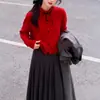Cárdigan de punto hueco estilo francés con suave lazo, bordes festoneados y cuello redondo, elegante abrigo suéter para mujer