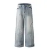 Calça Jeans Wide Leg Azul Retro Forn3 para Homens, Cintura Alta, Caimento Solto, Emagrecedora, Versátil, Casual, Comprimento Total, Calça Dad