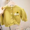 Chaqueta Waffle de Bloques de Color Florales Dulces para Niña, Primavera y Otoño, Estilo Coreano para Niña Pequeña, Top Casual Versátil