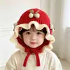 Touca de Tricô para Proteção Auricular de Bebê para Outono e Inverno, Touca de Bebê com Renda e Laço Fofo, Chapéu Infantil Quente e à Prova de Vento para Meninos e Meninas