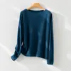 Suéter tejido de un solo hombro para mujer, con sensación relajada francesa, de Tencel, lana y cachemira, top de manga larga para usar como capa base