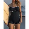 2026 Novo Maiô Peça Única Color Block Halter Europeu e Americano Conservador que Cobre a Barriga Feminino Biquíni de Praia Roupa de Banho para Fontes Termais Atacado