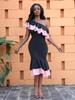 Comercio Exterior Moda Femenina Africana y Europea Vestido con Volantes, Elegante Asimétrico Bloque de Color Hombro Ajustado Silueta Sirena Oferta Especial