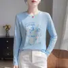 Verão 2026 Novo Cardigã de Tricô Fino com Gola Redonda Feminino Estampa Floral Cover-up Casual Manga Longa Camada Interna Camada Base