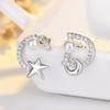 Pendientes Qiao Lanxuan con forma de CD y perla, de plata 925, con diseño de estrellas y luna, para mujer