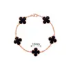 Pulsera de Calcedonia Morada Natural de Cinco Flores [Versión Alta Dorada V Chapado Grueso en Oro] Pulsera de Trébol de Cuatro Hojas de 18 Quilates para Mujer, Artesanía Exquisita