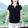 Camiseta Negra con Cuello en V para Mujer Camiseta de Manga Corta Verano Nueva Maternidad Holgada Cubre Vientre Look Adelgazante Top Camisa Fina