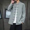 Otoño 2026 Estilo Chino para Hombre Algodón Lino Cuello Alto Botón de Rana Chaqueta Nueva de Estilo Chino Casual Color Sólido Manga Larga Chaqueta Camisa