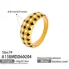 Estilo Lujo Ligero Europeo y Americano Versátil Diseño de Nicho Anillo de Esmalte a Cuadros Acero Inoxidable Chapado en Oro Real de 18K Anillo Personalizado