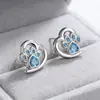 Pendientes Creativos, Dulces y Lindos de Garra de Gato, Estilo Coreano Femenino, Pendientes Simples y Versátiles con Forma de Corazón y Zirconita Azul de Huella