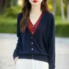 Cárdigan de punto fino para mujer con diseño francés, chaqueta tipo dos piezas con bloques de color, nuevo suéter básico otoño/invierno 2026
