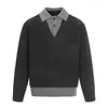Ropa para Hombre Beijie 2025 Invierno Nuevo Suéter de Bloques de Color Falso de Dos Piezas para Hombre de Punto Cuello Solapa Holgado Pulóver Superior