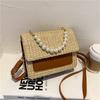 Bolsa de palha larga 2024 Nova moda Bolsa de pérola Bolsa feminina Simples estilo ocidental Bolsa transversal Ins Mori estilo Bolsa de palha larga