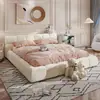 Cama Minimalista Moderna para Habitación de Niñas, Cama Baja Puff Crema, Cama de Piso, Cama de Piso, Cama Estilo Princesa Celebridad de Internet