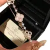 Pulsera de Trébol de Cuatro Hojas de la Suerte a la Moda con Madreperla Natural Deslizante para Mujer, Accesorio de Joyería de Mano Floral de Lujo Ligero de Gama Alta