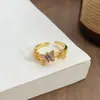 Anel Aberto Feminino Popular Estilo Palácio Retrô Doce e Cool Esmalte com Efeito Gotejante Borboleta Elegante Zircônia Anel de Nicho Celebridade da Internet