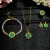 Para Green Cepillado Italiano Octogonal Rosa Corte Milenio Circonita Pulsera Colgante Pendientes Anillo Abierto Juego de Cuatro Piezas