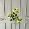 Flor Artificial Rosa Montaña Nevada de 3 Cabezas Rosa Pastoral Arreglo de Flores para Suelo de Boda Arreglo de Flores Guía de Camino Decoración de Hotel Arte Floral Flor de Seda