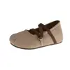 Zapatos de ballet de tiras cruzadas estilo coreano para mujer, nuevo modelo 2026, punta redonda, ante con estampado de leopardo, que aumentan la altura, cómodos zapatos Mary Jane