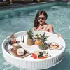 Bandeja de mimbre estilo vacacional, canasta flotante para actividades acuáticas, canasta de desayuno para la piscina, canasta de almacenamiento flotante, bandeja flotante para comer al aire libre, forma redonda