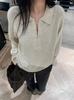 Suéter de Punto Gris Oscuro Estilo Coreano Estilo Perezoso con Media Cremallera para Mujer Otoño e Invierno Cuello Polo Cuello Solapa Tejido