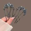 Elegante Pasador de Flor con Pedrería en Forma de U para Mujer, Pasador Peine con Inserto Negro Gunmetal, Pasador Estilo Antiguo Nuevo Estilo Chino para Peinados Recogidos