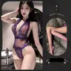 Lingerie Sexy Tentação Roxa Desejo Puro Renda Vazada Body Quente Tule Transparente Provocante Roupa de Dormir Sexy