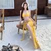 Bikini blanco de playa estilo tailandés pequeño y fragante, traje de baño dividido para mujer, vestido largo sexy, puro deseo, Camelia de la montaña del viento.