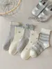 Calcetines de Algodón Puro para Niñas para Otoño con Lazo, Sin Costuras, Clase A, Absorbentes de Sudor, Calcetines Versátiles de Caña Media para Estudiantes, Venta al por Mayor de Calcetines para Niñas