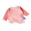 Camiseta Infantil Estilo Coreano Color Block Manga Longa Raglan Estilo Primavera e Outono para Meninos Meninas Bebês Respirável Camada Base Versátil Roupa Infantil