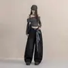 Jeans de estructura de panel retro americano, pantalones casuales holgados de pierna ancha con curva para otoño e invierno, patrón negro